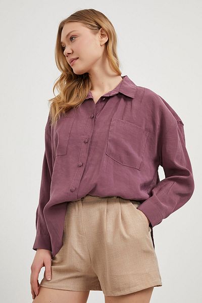 Arma Life Cămașă de damă cu buzunar dublu Premium Oversize Basic Claret Red