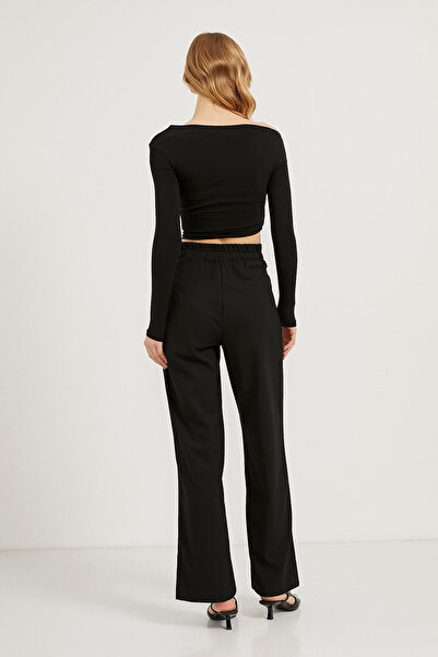 Arma Life Women's Black Elastic Waist Velcro Closure Palazzo Trousers