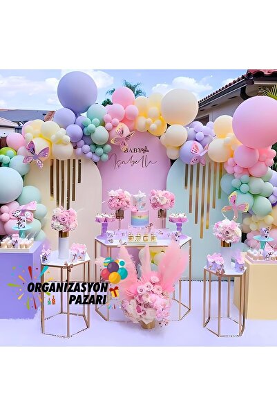 Organizasyon Pazarı Balon Seti Makaron Yeşil-Pembe-Lila-Sarı 100 Lü Balon Zin...