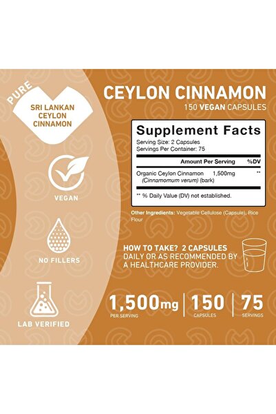 PUREFINITY Ceylon Cinnamon Capsules – 1500 mg, Vegan, Non-GMO, 150 Count (75 Days)