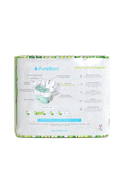 PUREBORN Organic Diapers Size 2 For 3-6 Kg Master Pack 128pcs with Assorted  Print