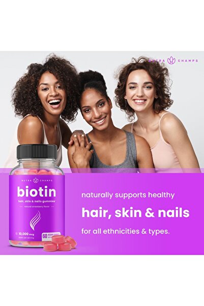 NutraChamps Biotin Gummies 10000mcg - High Potency Hair, Skin & Nails Vitamins - Vegan, Non-GMO
