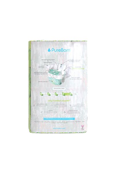 PUREBORN Organic Diapers Size 4 For 7-12 Kg Value Pack 48pcs with Tropic Print