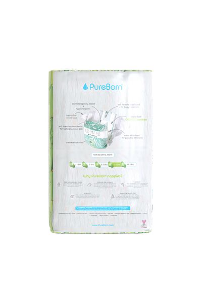 PUREBORN Organic Diapers Size 4 For 7-12 Kg Value Pack 48pcs with Daisy Print