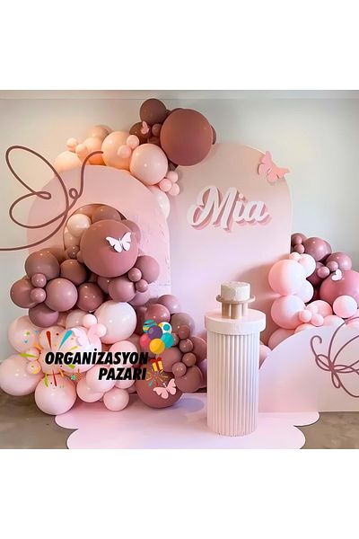 Organizasyon Pazarı 60 Pieces Macaron Pink-Rosewood Balloon Chain Set