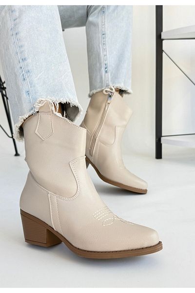 Aemido Akver Beige Leather Heeled Boots