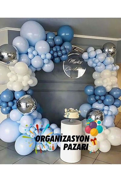 Organizasyon Pazarı Set of 100 White-Macaron Blue Balloon Chains - Deep Ocean