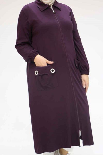 Eslina 53015 Large Size Zippered Combed Jacket - Purple