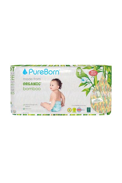 PUREBORN Organic Diapers Size 4 For 7-12 Kg Master Pack 96pcs with Sunflower Print