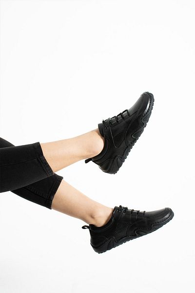 Getcho Pantofi sport negri din piele naturală Dasenk pentru femei – design cu plasă respirabilă, talpă anti-alunecare