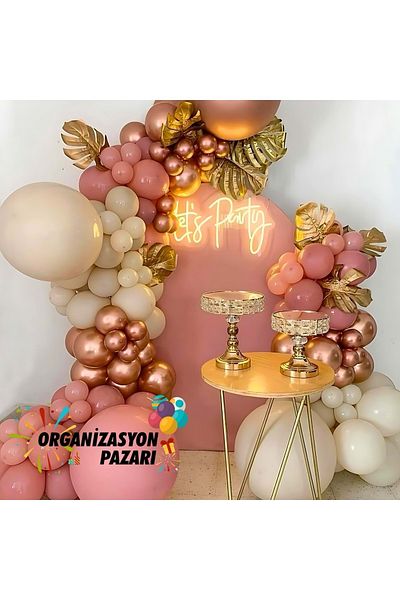 Organizasyon Pazarı Rose Gold Sea Sand and Rosewood 100 Pieces Balloon Chain Set