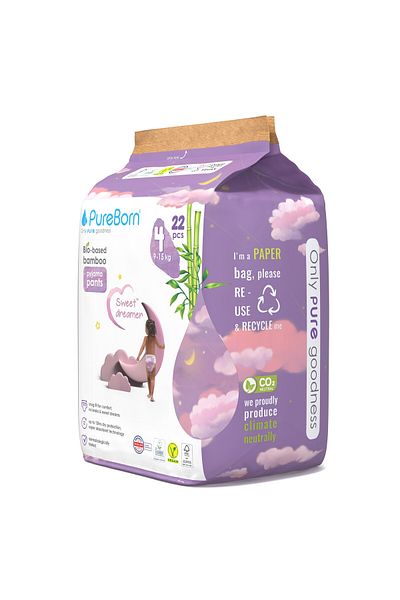 PUREBORN Baby Night Payjama Pants Size 4 For 9-15 Kg Single Pack 22pcs with Clouds Print