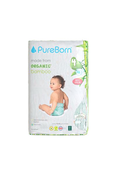 PUREBORN Organic Diapers Size 4 For 7-12 Kg Value Pack 48pcs with Assorted  Print