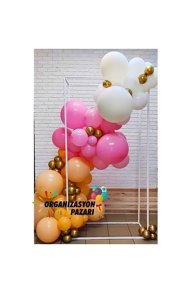 Organizasyon Pazarı 60 Pieces Candy Pink-Chrome Gold-Peach-White Balloon Chain Set