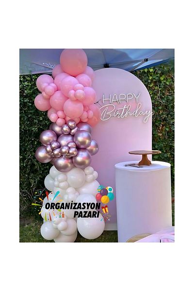 Organizasyon Pazarı Set of 60 Chrome Colored Pink and White Balloon Chains
