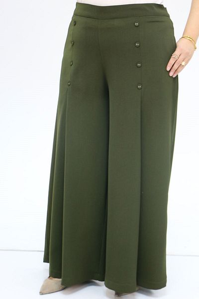 Eslina 49009 Large Size Button Detailed Aspen Trousers - Khaki
