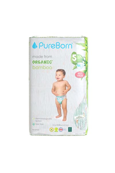 PUREBORN Organic Diapers Size 5 For 11-18 Kg Value Pack 44pcs with Assorted  Print