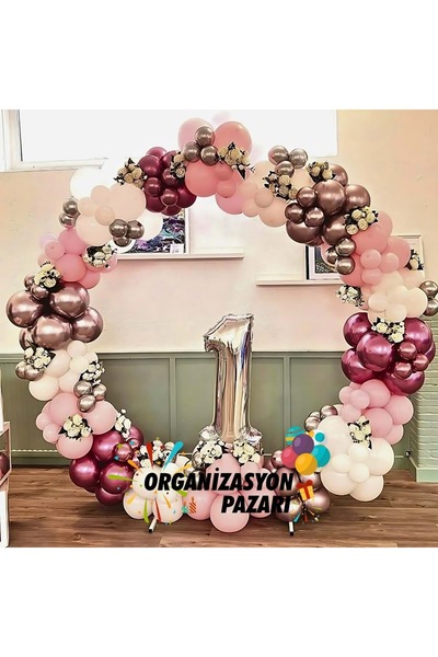 Organizasyon Pazarı مجموعة بالونات كروم روز جولد-كروم وردي-ماكرون وردي-أبيض م...