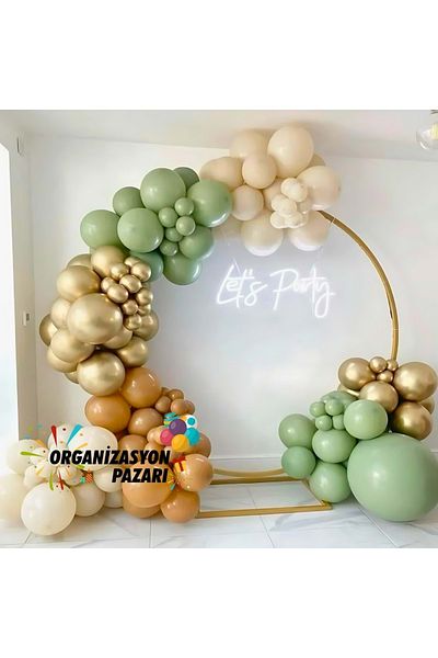 Organizasyon Pazarı 60 Pieces Mildew Green and Chrome Gold Balloon Chain Set - Sea Sand