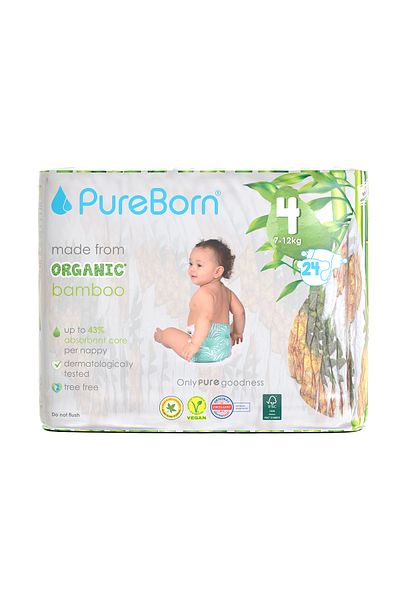 PUREBORN Organic Diapers Size 4 For 7-12 Kg Single Pack 24pcs with Pineapple Print