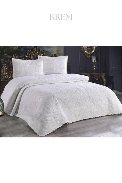 Sivalde Floral Pattern Double Quilted Cream Bedspread