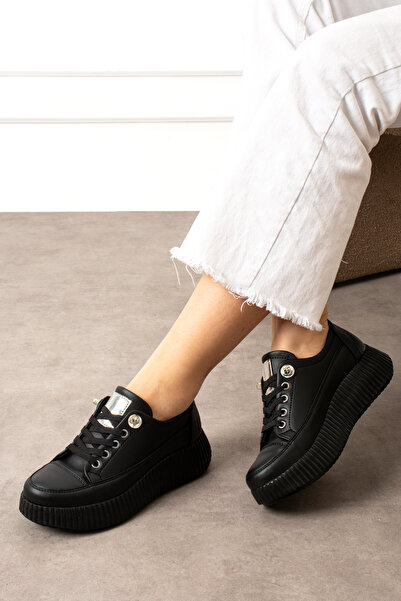 BOUIS Women's Black Rubber Laced Casual Comfortable Sole Comfortable Soft Walking Daily Sneaker Sports Shoes