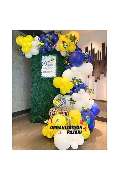 Organizasyon Pazarı Set of 60 Yellow-Navy Blue-White Balloon Chains