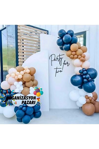 Organizasyon Pazarı Midnight Blue White Caramel Macaron Salmon 60 Pieces Balloon Chain Set