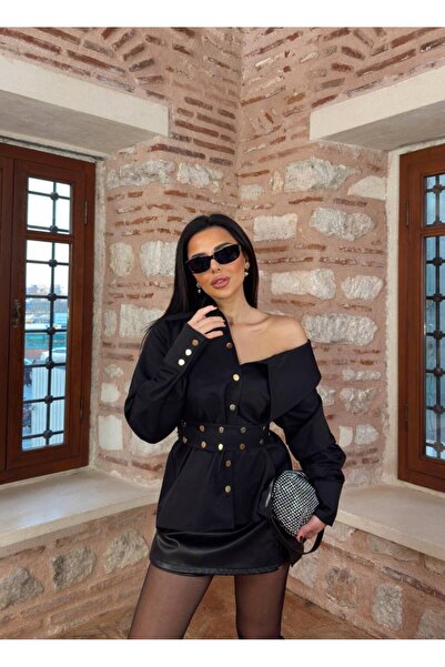 Supremacy SİYAH GOLD ÇITÇIT DETAYLI GÖMLEK KEMERLİ