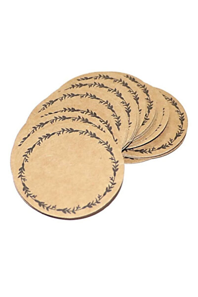 Sticksy Yuvarlak Yaprak Baskılı Kraft Fiyat /hediye Etiketi / Yapışkanlı 30 A...