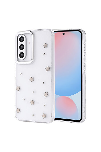 m.tk moveteck Samsung Galaxy A56 Fiyonk Desenli Şeffaf Kılıf Simli Darbeye Ka...