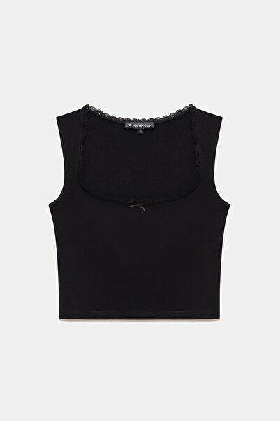 No Matter What Thick Strap Stripe Lace Detailed Undershirt