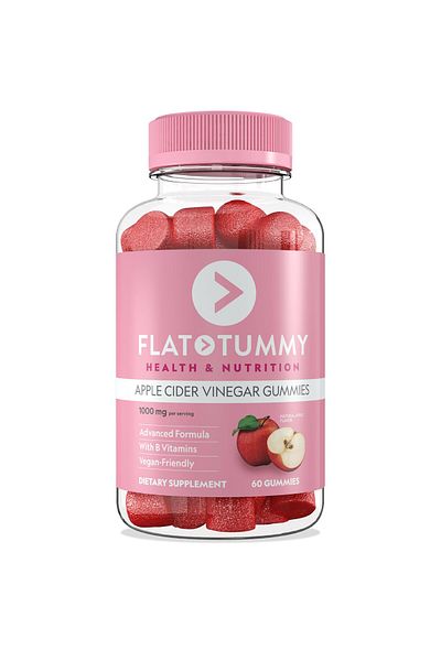Flat Tummy Apple Cider Vinegar Gummies 60ct - ACV, Detox, Gut Health, Vegan, Non-GMO, Vitamins B6, B9, B12