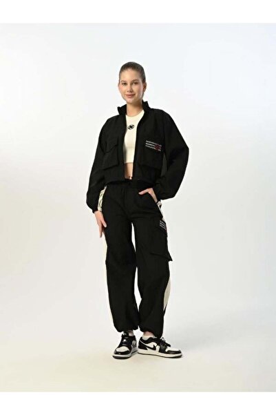 Zekids Set de pantaloni pentru jachetă crop cu buzunare din țesătură parașută...