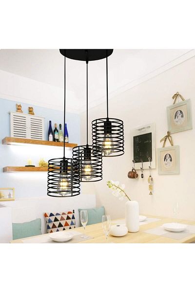 A F N LIGHTING A F N LIGHTINGS 3-Light Industrial Retro Chandelier, Vintage Metal Wire Cage Pendant Light