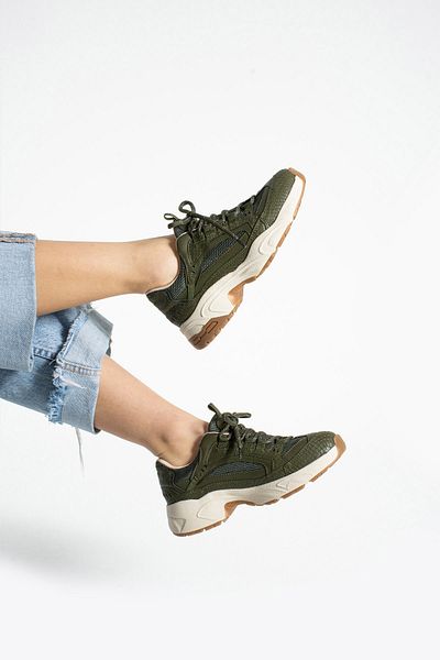 Getcho Dennise Women's Thick Sole Khaki Sports Shoes Comfortable Daily Walking Sneaker Lace-Up Model
