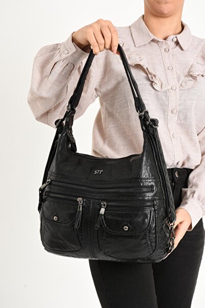 571 Collections Çanta Black Faux Leather Soft Shoulder Bag - Model 571-11-13A