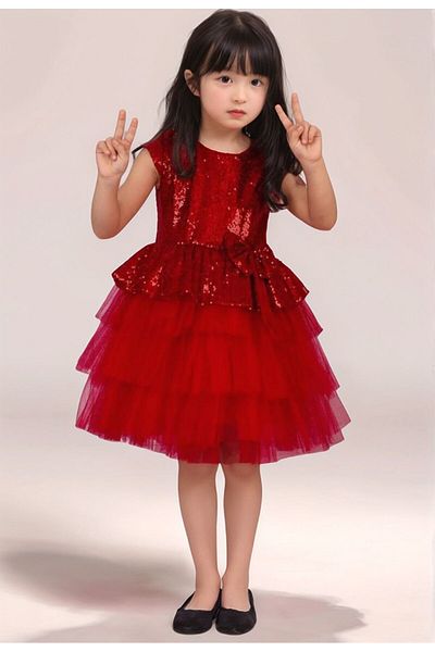 ABİYEKİDS Kyrgyz Children's Dress - Sequined Red Party 23April Evening Dress Aby181