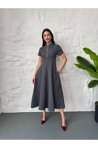Elif Özbey Butik Smoked Zipper Detailed Maxi Dress