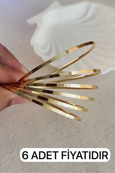 barış gold altın kaplama 22 Ayar Altın Kaplama 6 Adet Kibrit Çöpü Ajda Bilezik Seti 22 Cm