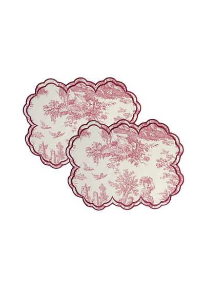 Beige & Stone Burgundy White Vintage Embroidery Embroidered American Service Set of 2