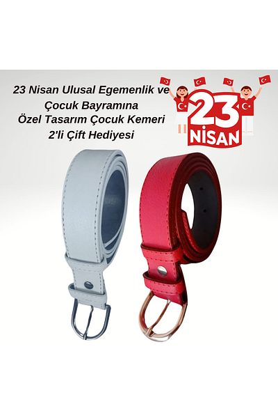 CANARİS 23 April Jeans and Fabric Belt Red White Color 2-Piece Couple Gift for Children