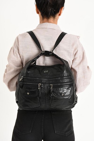 571 Collections Çanta Black Faux Leather Soft Shoulder Bag - Model 571-11-13A