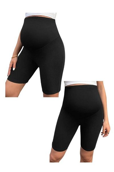 Momslab Pantaloni scurți de vară de maternitate cu talie înaltă ajustate cu talie plată pentru femei Pantalon