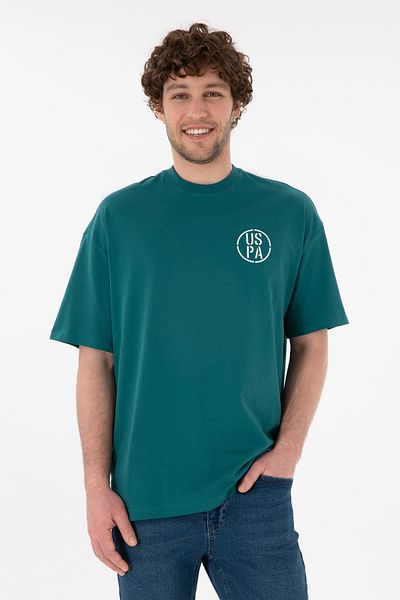 U.S. Polo Assn. تي شيرت رجالي ذو مقاس كبير وياقة دائرية باللون الأخضر الداكن 50305904 -vr101