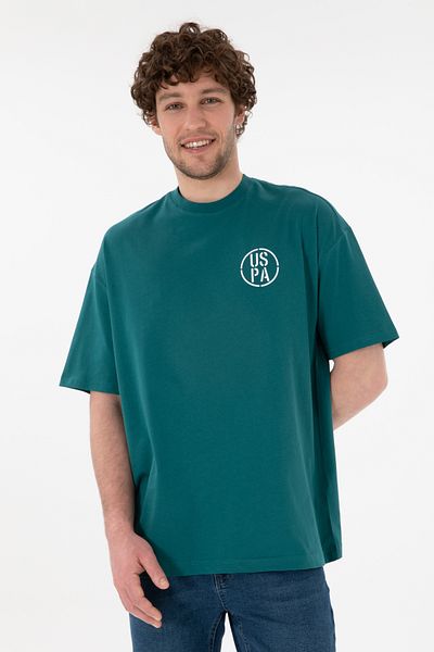 U.S. Polo Assn. تي شيرت رجالي ذو مقاس كبير وياقة دائرية باللون الأخضر الداكن 50305904 -vr101