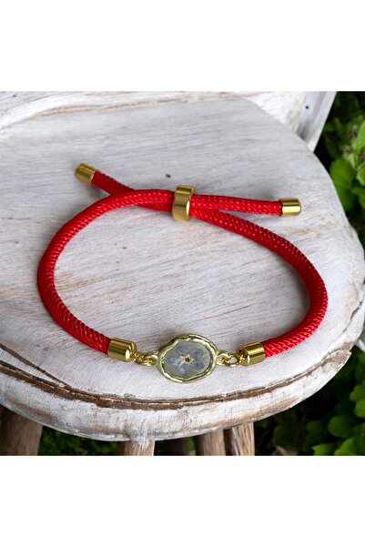 maycollection Gold Çerçeve Gerçek Beni Unutma Çiçeği Ayarlanabilir Kırmızı Kordon İp Tasarım Bileklik