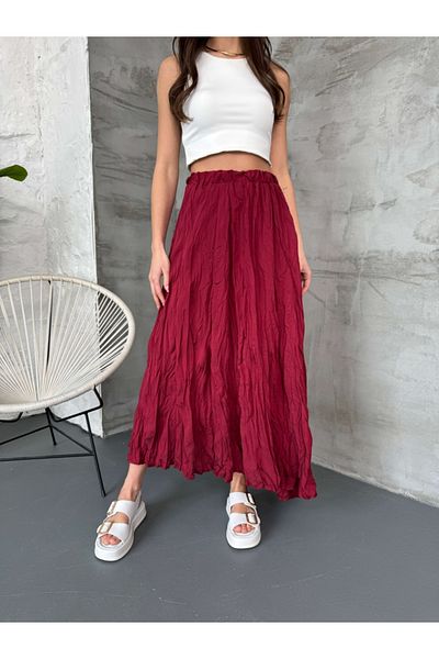 Elif Özbey Butik Fusta asimetrică încrețită burgundă