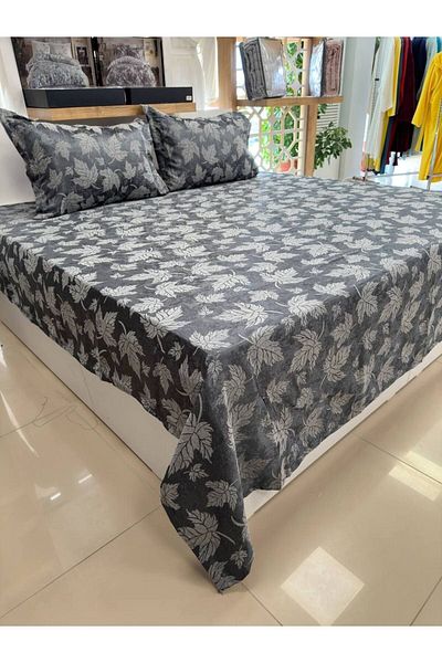 Sudemhome Jacquard Chenille Fabric Avant-Garde Dowry Bed Cover Set Sycamore Leaf Patterned Anthracite