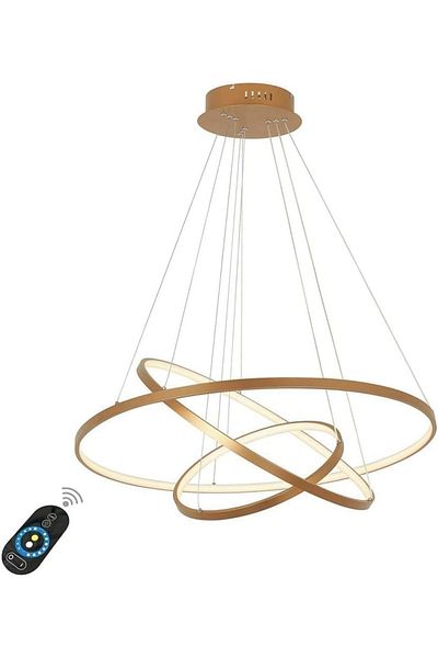 A F N LIGHTING AFN Modern 3-Ring LED Chandelier Adjustable Acrylic Circle Pendant Light Gold Finish with Warm Light
